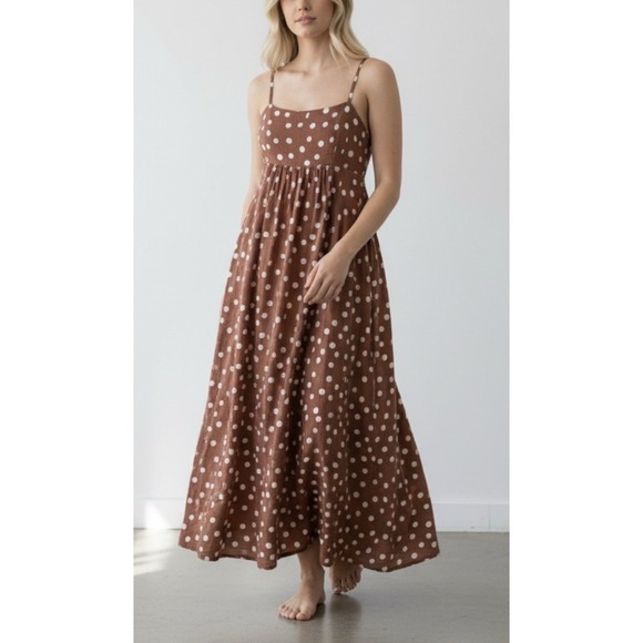 Abercrombie & Fitch Dresses & Skirts - Abercrombie & Fitch Brown Polka Dot Maxi Dress XL Summer Boho Cottagecore Gauzy